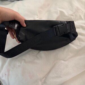 Black Glitter Crossbody Bag with Rhinestone Design